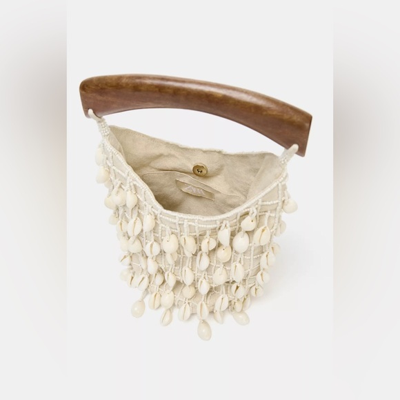Zara bohemian Cream beaded Shell-Embellished Women's Bag clutch - Picture 7 of 7